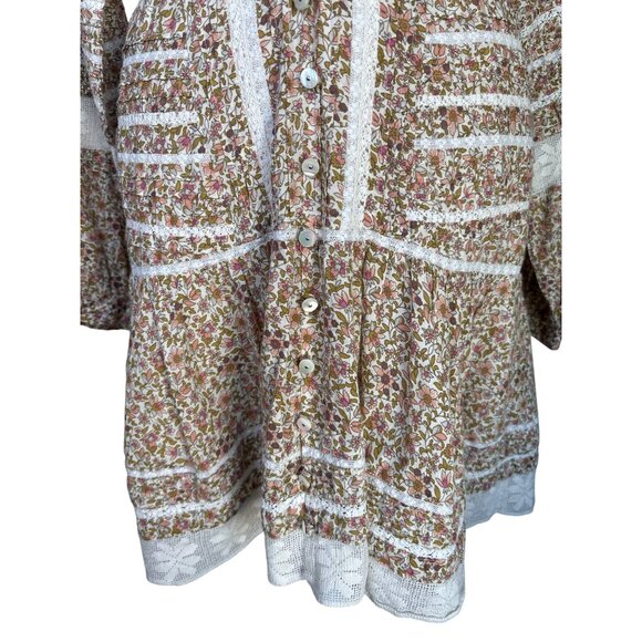 Veronica Beard Addilyn Size 10 Peasant Floral Crochet Lace Trim Mini Dress Stone - Picture 8 of 13